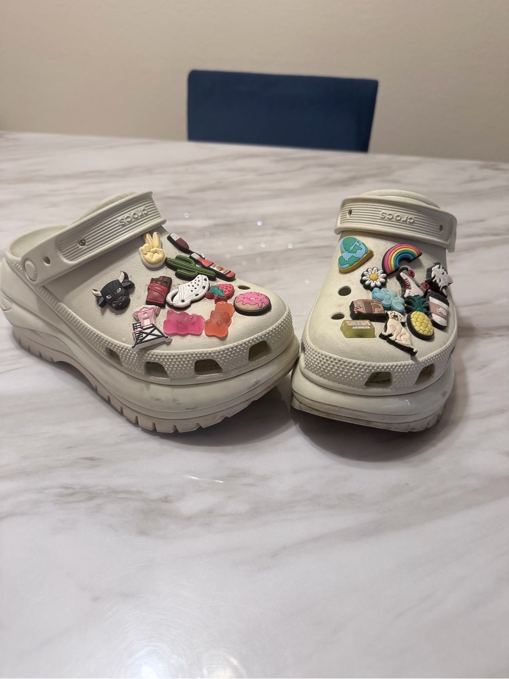 CROCS Cream Platform Clogs with Colorful Charm Accents